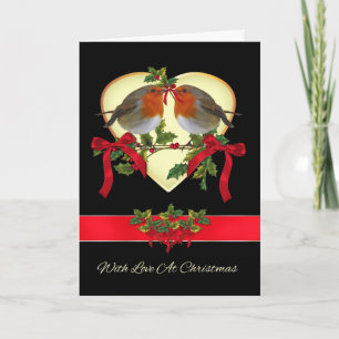 Robins With Love At Christmas With Holly Holiday Card