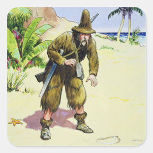 Robinson Crusoe, from 'Peeps into the Past', publi Square Sticker