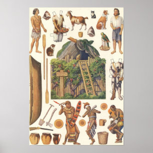 Robinson Crusoe, Vintage Victorian Paper Doll Toys Poster