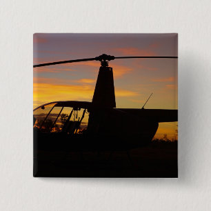 Robinson R44 helicopter at sunset 15 Cm Square Badge