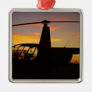Robinson R44 helicopter at sunset Metal Tree Decoration