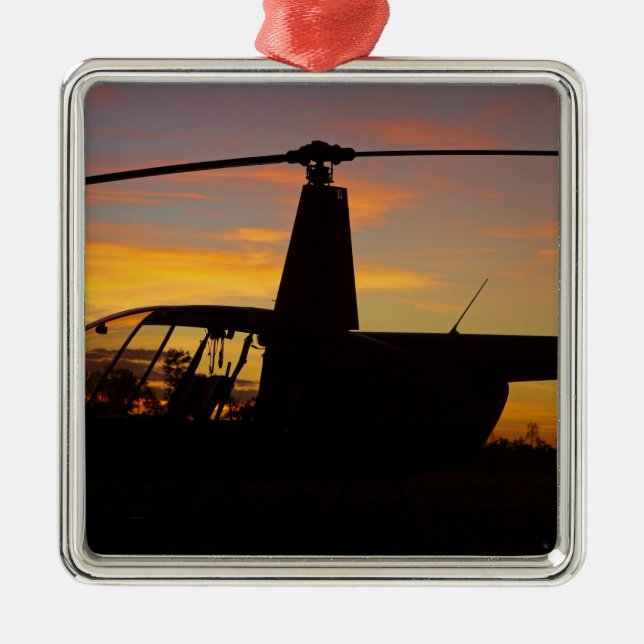 Robinson R44 helicopter at sunset Metal Tree Decoration (Front)