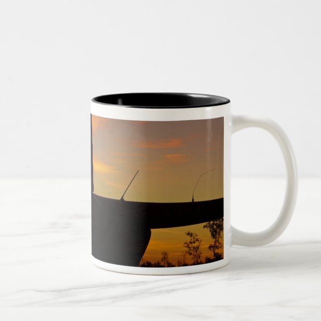Robinson R44 helicopter at sunset Two-Tone Coffee Mug (Right)