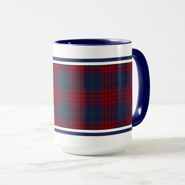 Robinson Tartan Navy Blue and Red Plaid Mug (Front Right)