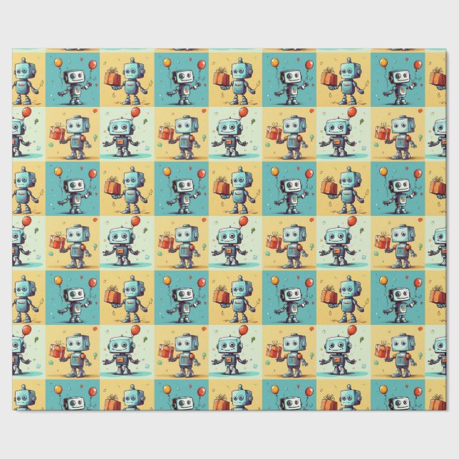 Robo Birthday Wrapping Paper (Seam)