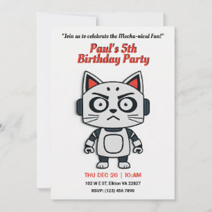 Robo Cat Birthday Party - Futuristic Feline Fun Invitation