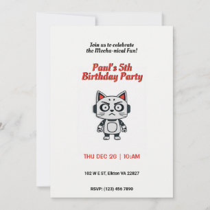 Robo Cat Birthday Party - Futuristic Feline Fun Invitation