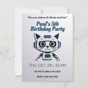 Robo Cat Birthday Party - Futuristic Feline Fun Postcard