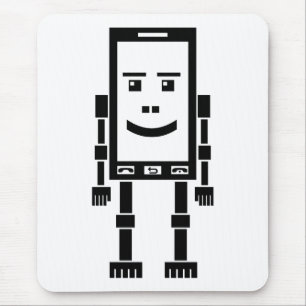 Robo Phone - Black on White Mouse Mat