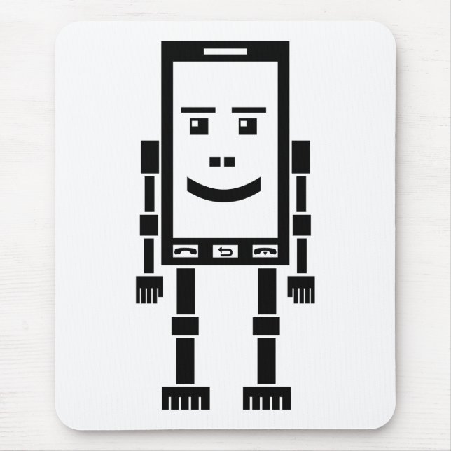 Robo Phone - Black on White Mouse Mat (Front)