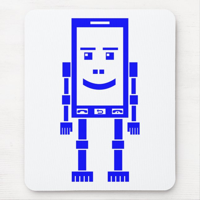 Robo Phone - Blue on White Mouse Mat (Front)
