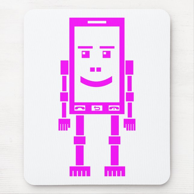 Robo Phone - Magenta on White Mouse Mat (Front)