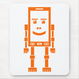 Robo Phone - Orange on White Mouse Mat