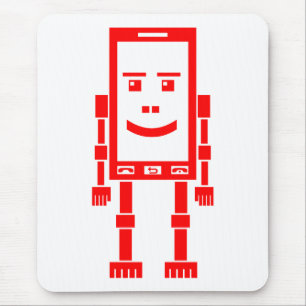Robo Phone - Red on White Mouse Mat