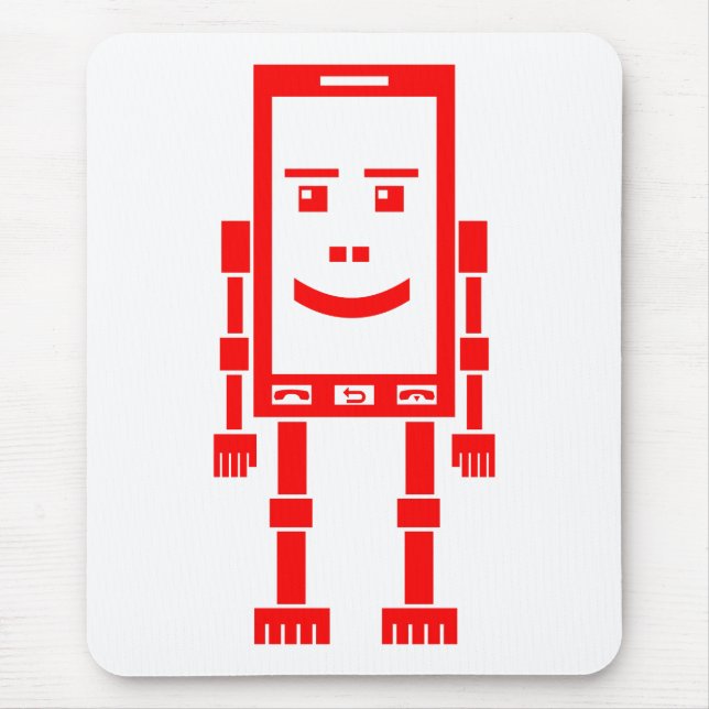 Robo Phone - Red on White Mouse Mat (Front)