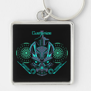 Robo Skull Round Key Chain