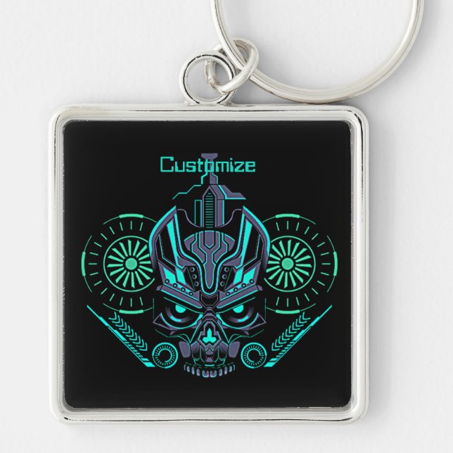 Robo Skull Round Key Chain (Front)