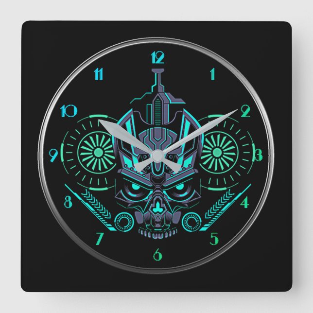 Robo Skull Square Wall Clock (Front)