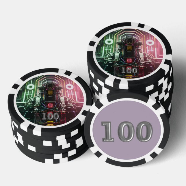 Robot 1 black 100 striped poker chip (Stack)