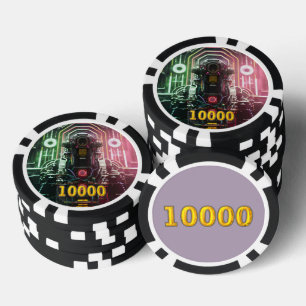 Robot 1 black gold 10000 striped poker chip
