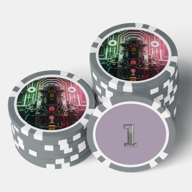 Robot 1 grey 1 striped poker chip (Stack)