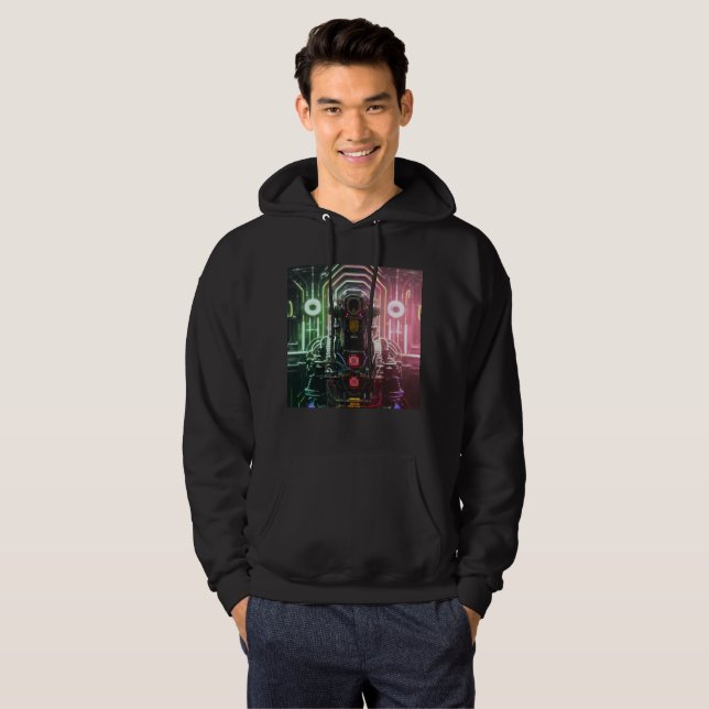  Robot 1 men black hooded sweatshirt (Front Full)