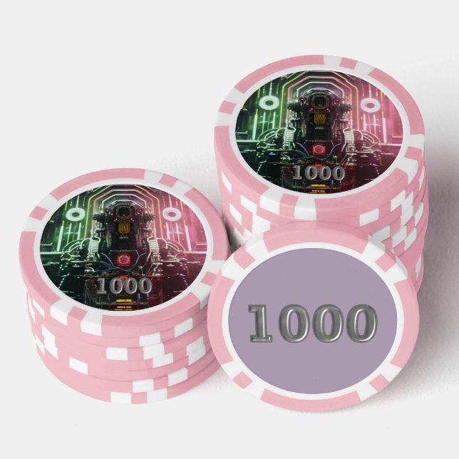 Robot 1 pink 1000 striped poker chip (Stack)