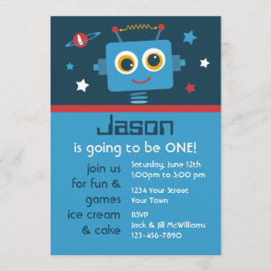 Robot 1st Birthday Custom Invitations