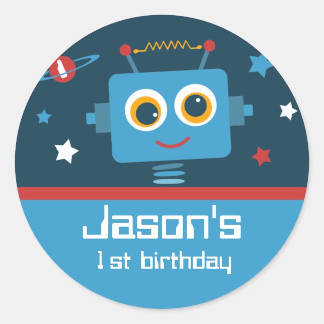 Robot 1st Birthday Custom Stickers (Front)