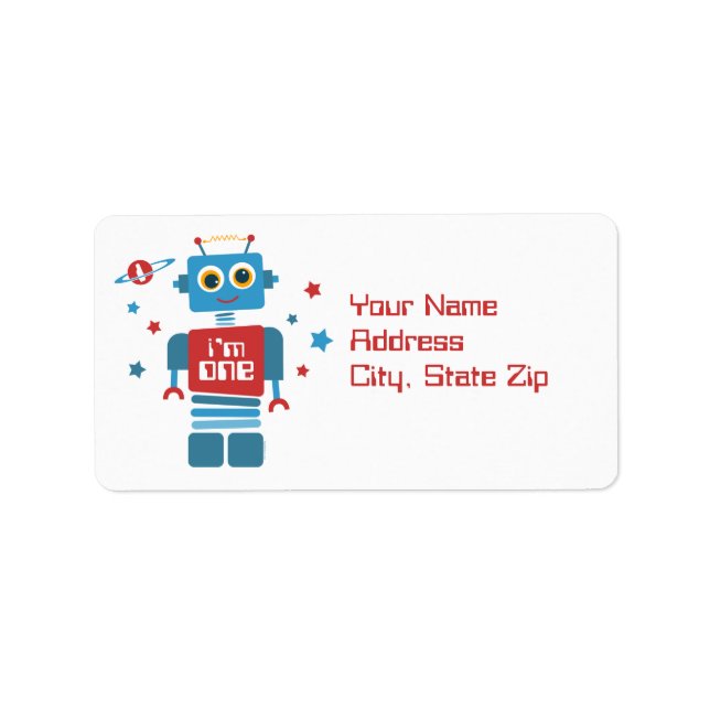 Robot 1st Birthday Label (Front)