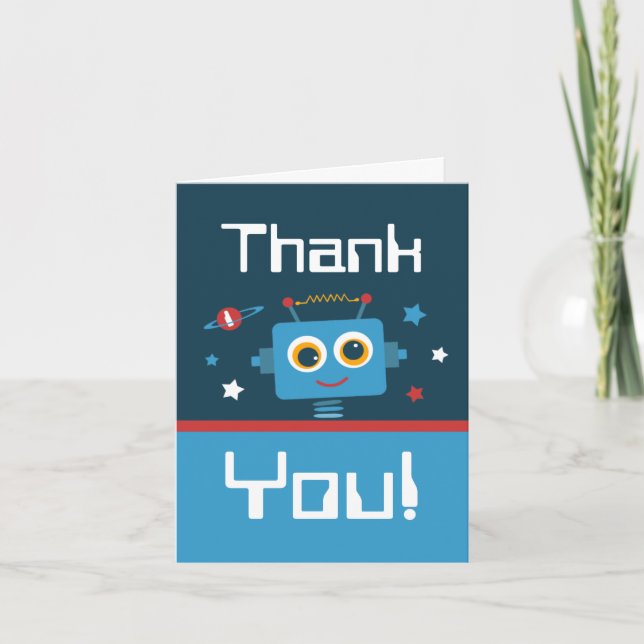 Robot 1st Birthday Thank You Notes (Front)