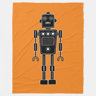 Robot 270620/011 - Black and White on Orange Fleece Blanket