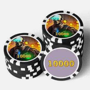 Robot 2 black gold 10000 striped poker chip