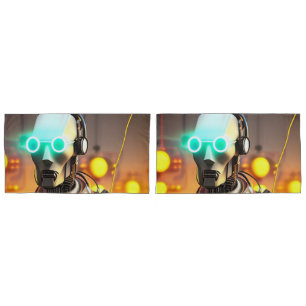 Robot 2 gray king pillowcases pair