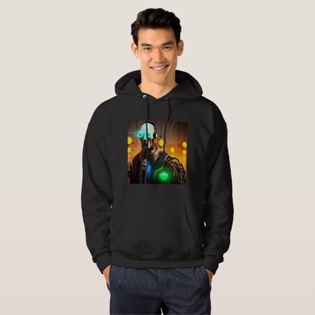  Robot 2 men black hooded sweatshirt (Front Full)