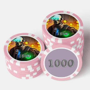 Robot 2 pink 1000 striped poker chip