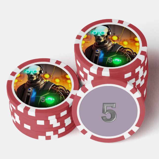 Robot 2 red 5 striped poker chip (Stack)