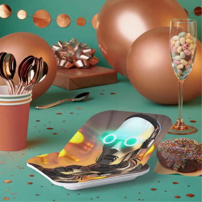 Robot 2 square paper plates (Multi)