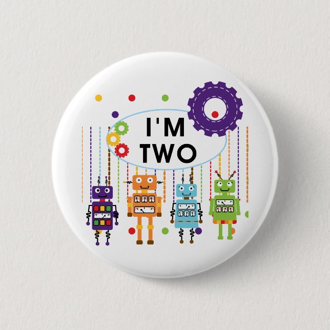 Robot 2nd Birthday tshirts and Gifts 6 Cm Round Badge (Front)