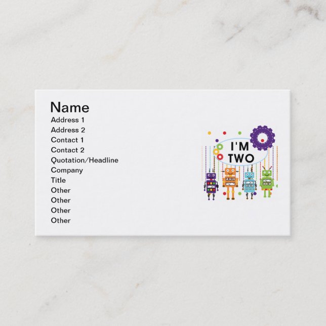 Robot 2nd Birthday tshirts and Gifts Business Card (Front)