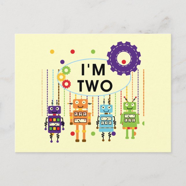 Robot 2nd Birthday tshirts and Gifts Postcard (Front)