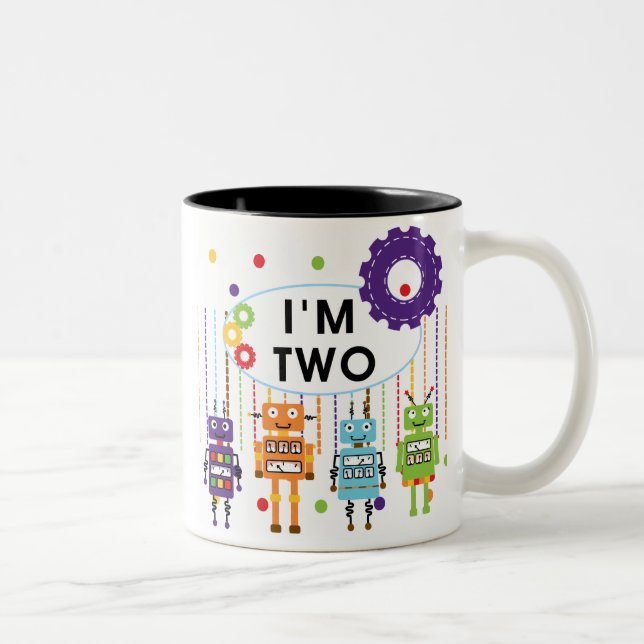 Robot 2nd Birthday tshirts and Gifts Two-Tone Coffee Mug (Right)