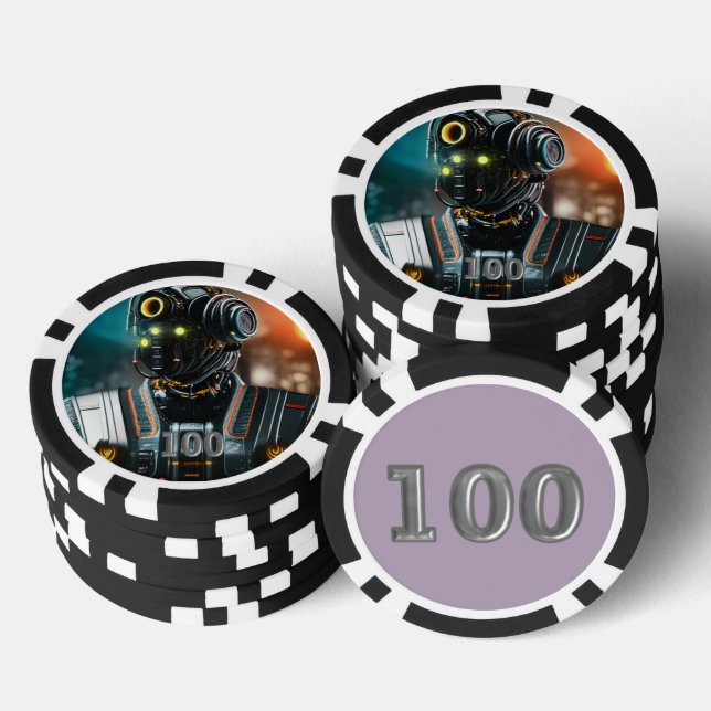 Robot 3 black 100 striped poker chip (Stack)
