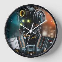 Robot 3 black wall clock w numbers