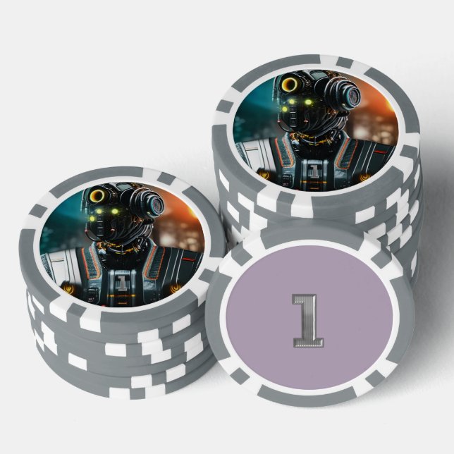 Robot 3 grey 1 striped poker chip (Stack)