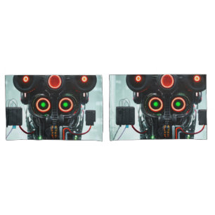 Robot 3 grey standard pillowcases pair