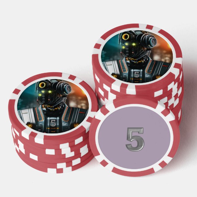 Robot 3 red 5 striped poker chip (Stack)