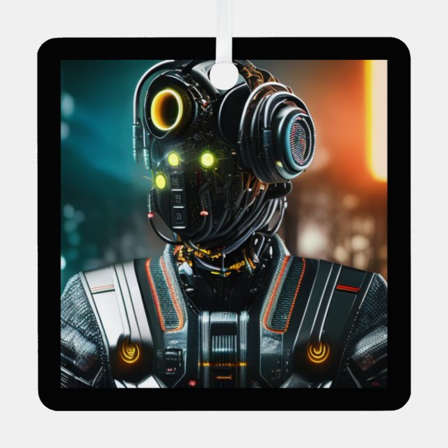 Robot 3 square metal ornament (Front)