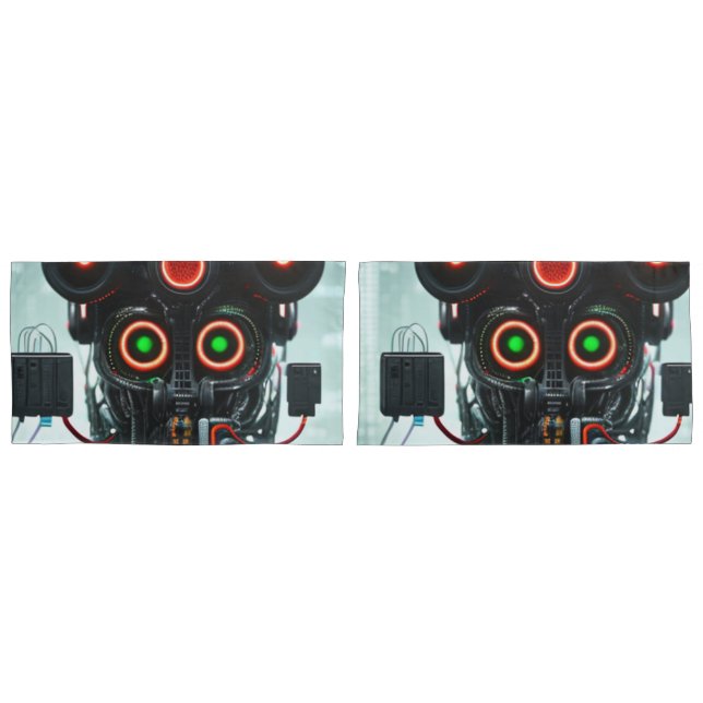 Robot 3 white king pillowcases pair (Front-Set)