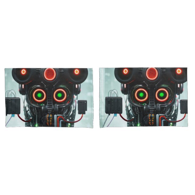 Robot 3 white standard pillowcases pair (Front-Set)